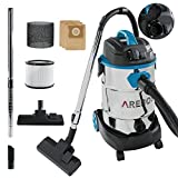 Arebos Aspirador Industrial 2600 W |  Aspirador en seco y húmedo Bidón 30 L |  aspirador de coche |  aspiradora doméstica sin bolsa |  aspirador aspirador de cenizas |  aspirador de agua |  azul